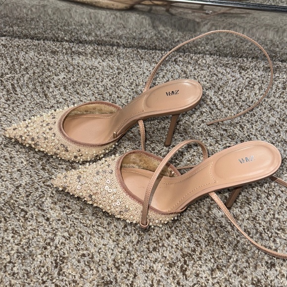 Zara Beaded Beige Heel pumps - Picture 1 of 5